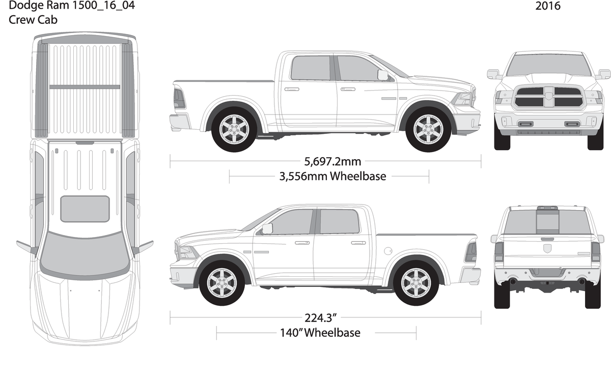 2016 Dodge Ram 1500 V04 Vehicle Wrap Template
