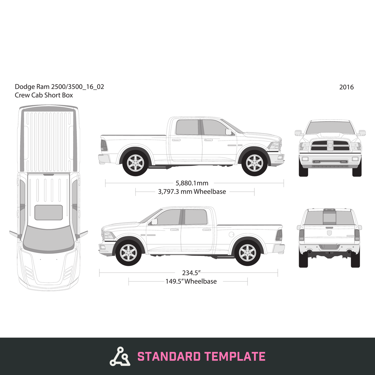 2016 Dodge Ram 2500_3500 vector wrap template V02, Design-Ready PDF - GravBase