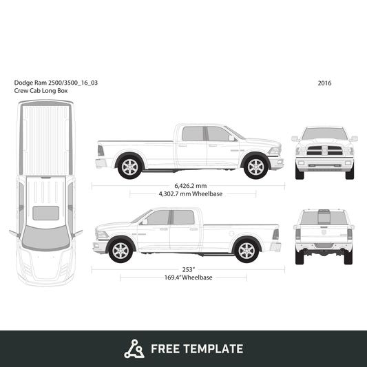 2016 Dodge Ram 2500_3500 free vector vehicle wrap template - GravBase