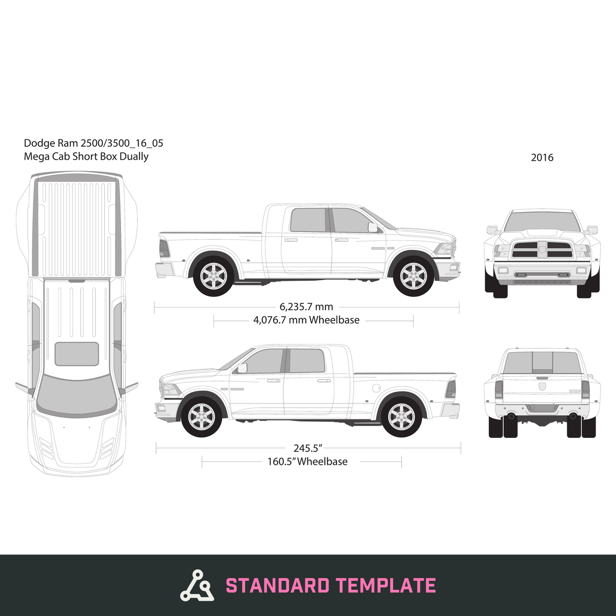 2016 Dodge Ram 2500_3500 vector wrap template V05, Design-Ready PDF - GravBase