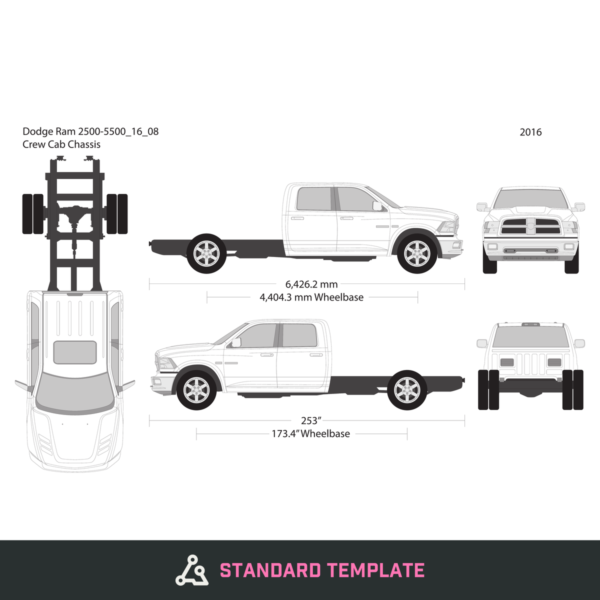 2016 Dodge Ram 2500_3500 vector wrap template V08, Design-Ready PDF - GravBase