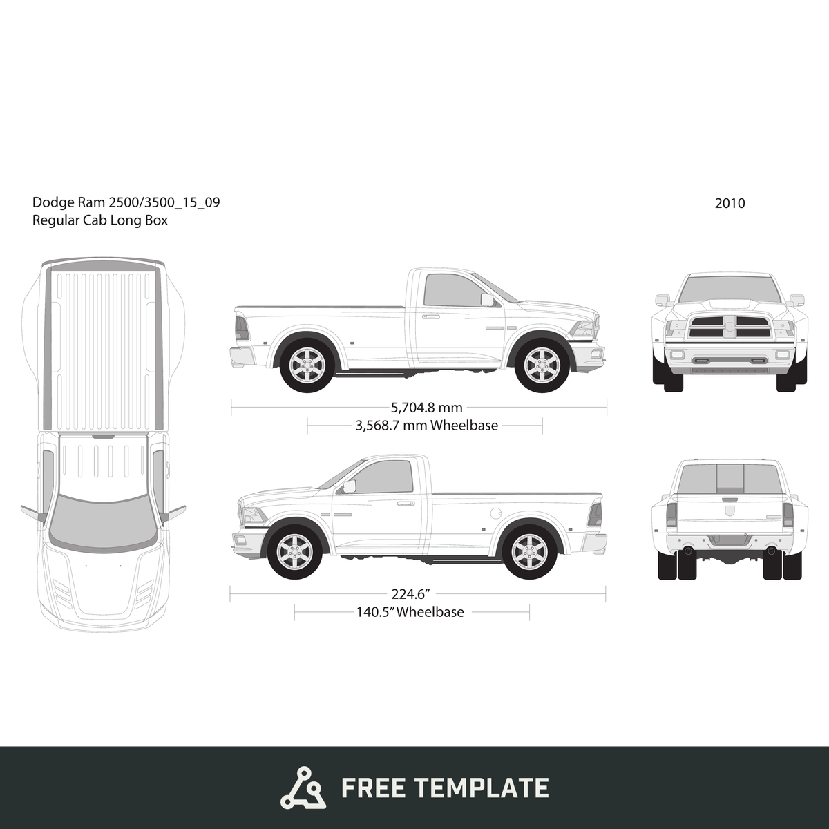 2016 Dodge Ram 2500_3500 free vector vehicle wrap template - GravBase