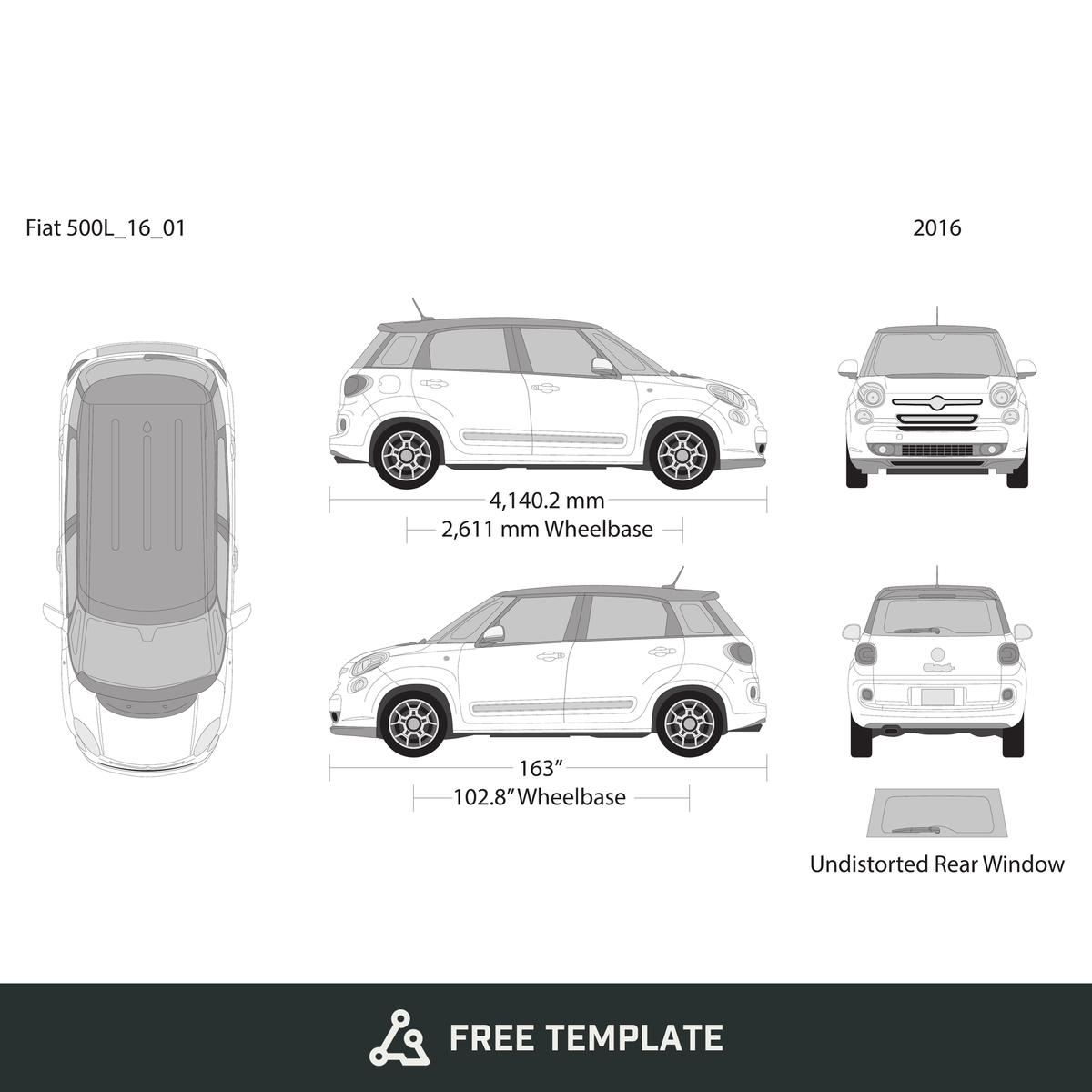 2016 Fiat 500L free vector vehicle wrap template - GravBase