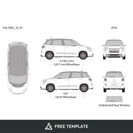 2016 Fiat 500L free vector vehicle wrap template - GravBase