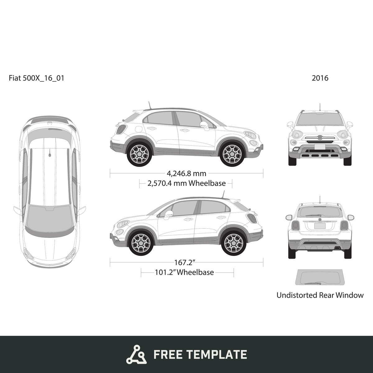 2016 Fiat 500X free vector vehicle wrap template - GravBase