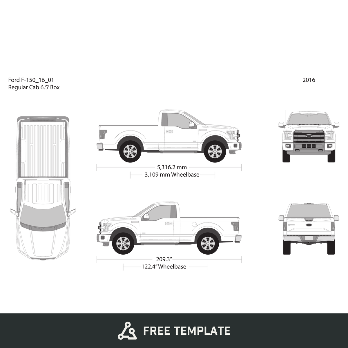 2016 Ford F-150 free vector vehicle wrap template - GravBase