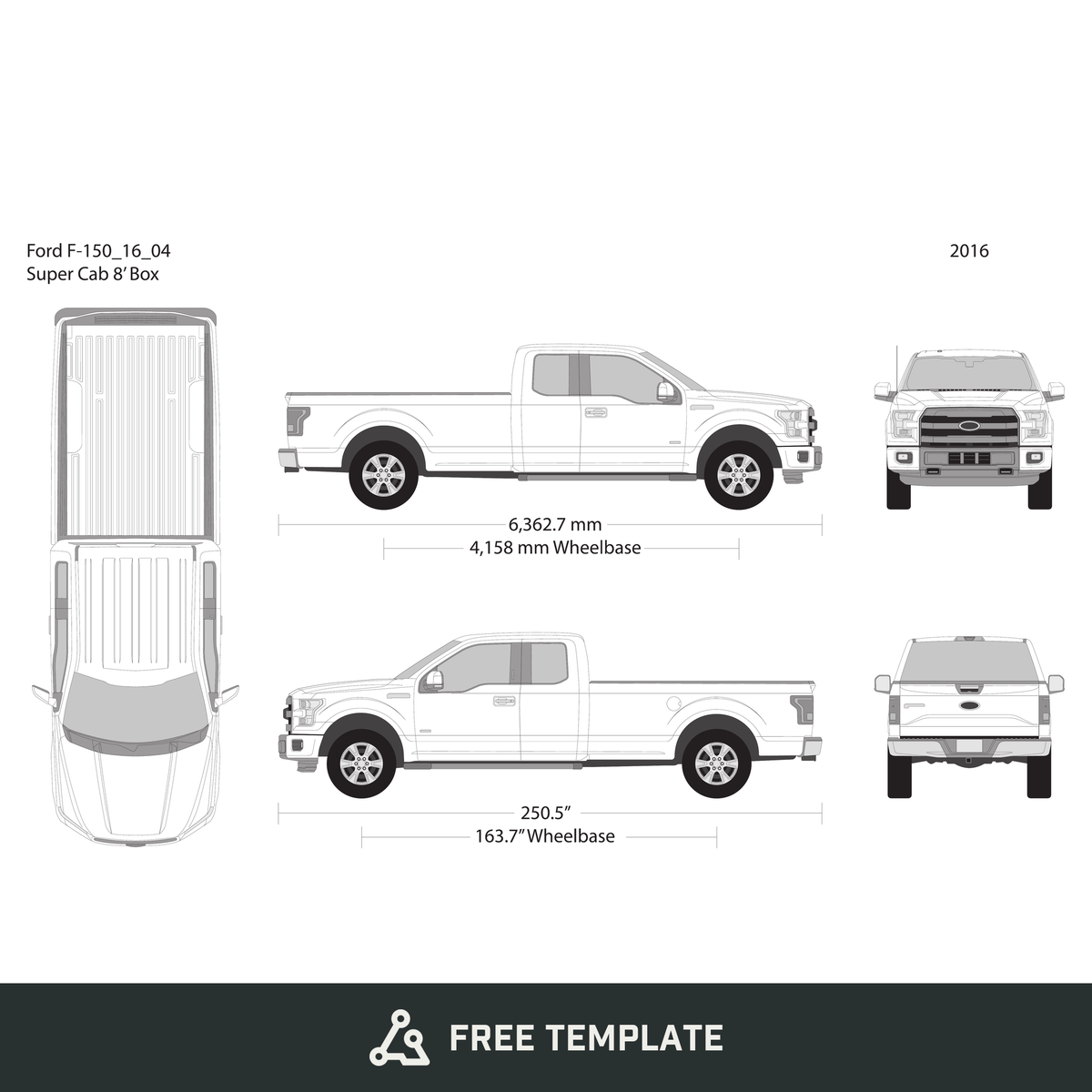 2016 Ford F-150 free vector vehicle wrap template - GravBase