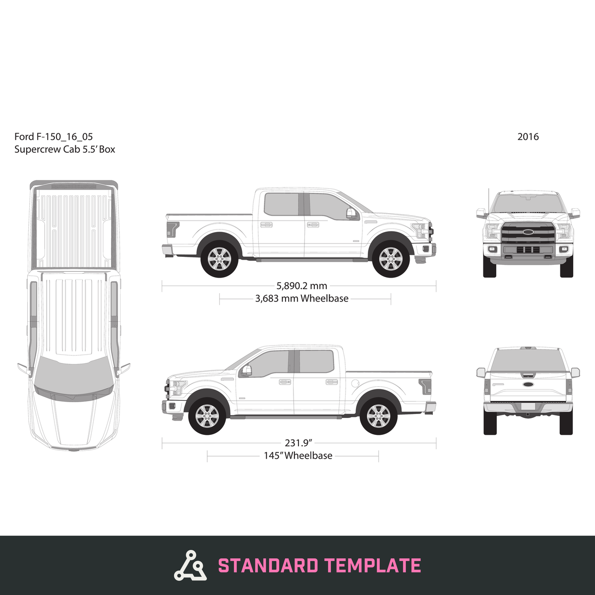 2016 Ford F-150 vector wrap template V05, Design-Ready PDF - GravBase