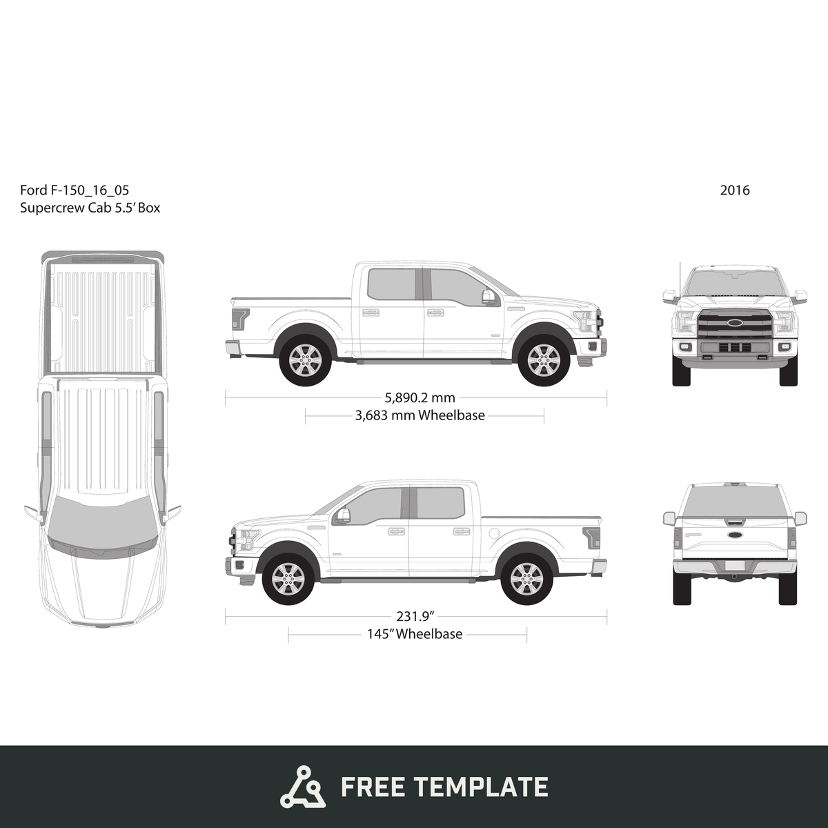 2016 Ford F-150 free vector vehicle wrap template - GravBase