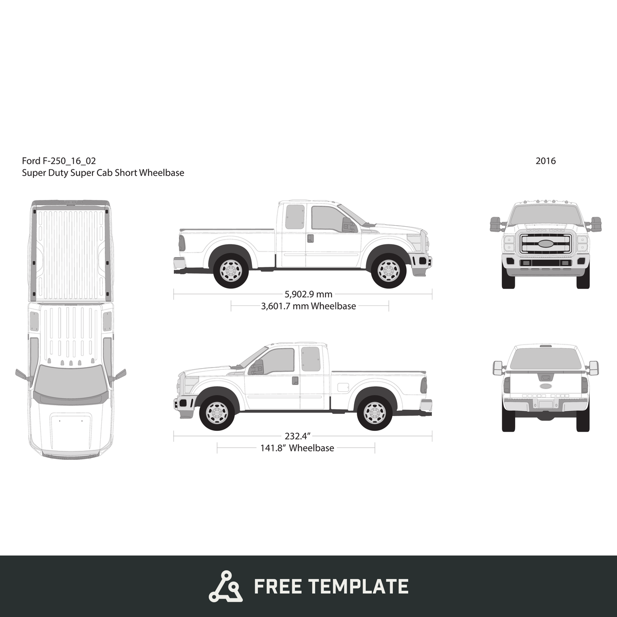2016 Ford F-250 free vector vehicle wrap template - GravBase