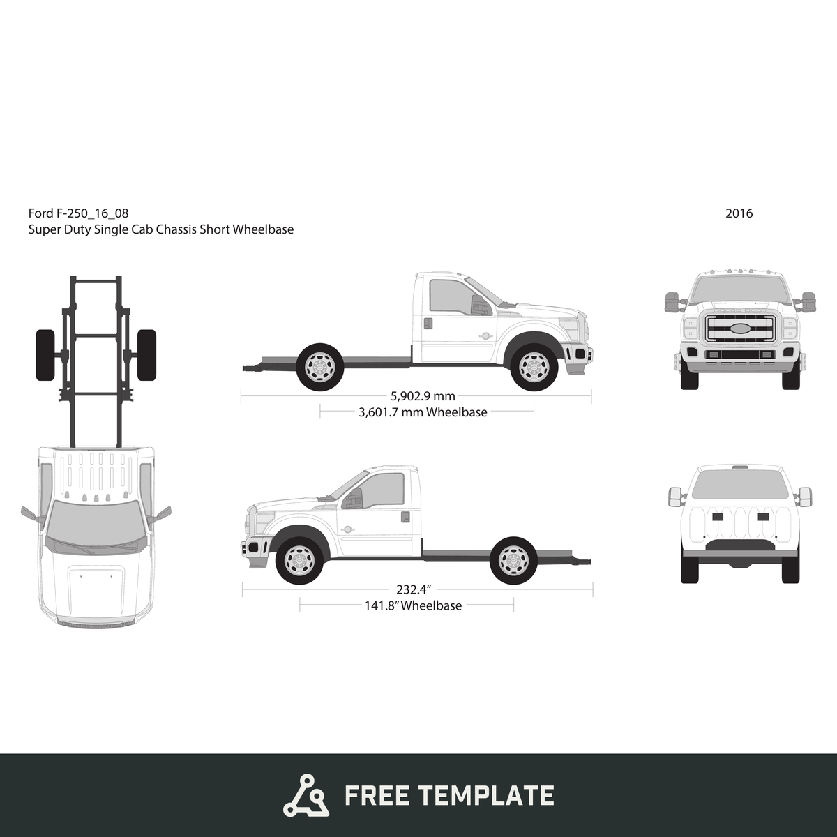 2016 Ford F-250 free vector vehicle wrap template - GravBase