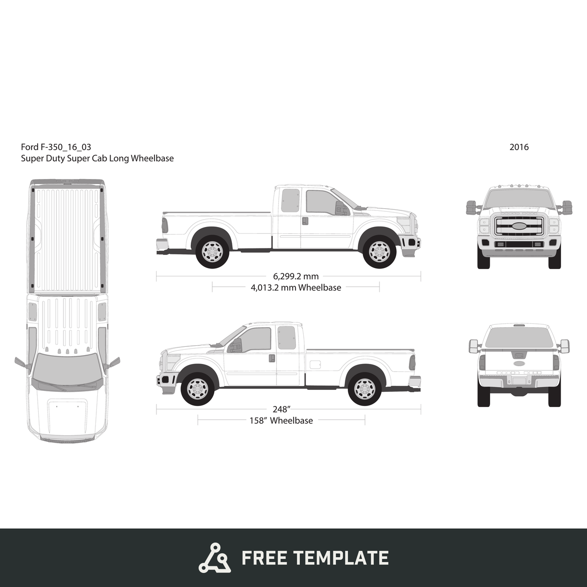 2016 Ford F-350 free vector vehicle wrap template - GravBase