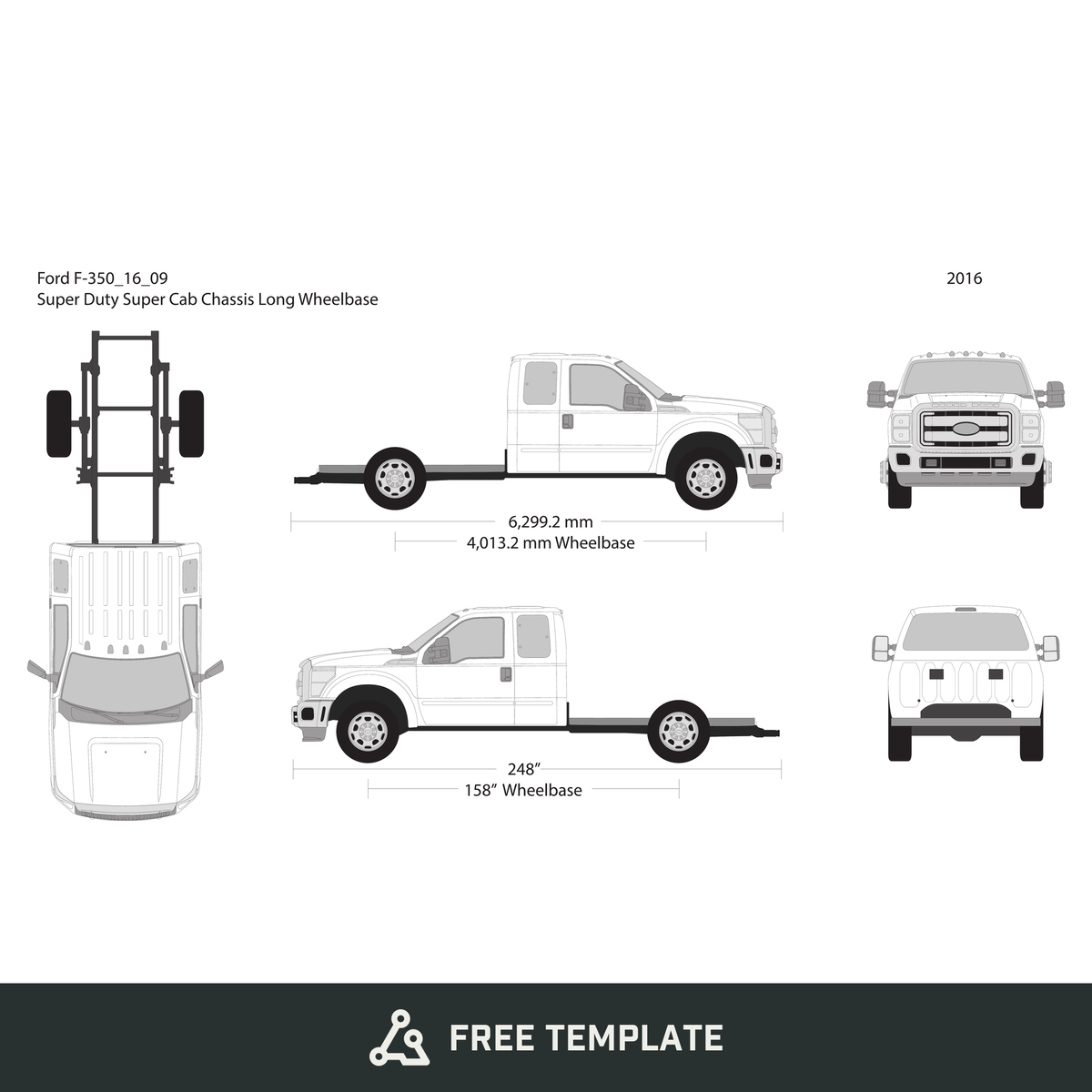 2016 Ford F-350 free vector vehicle wrap template - GravBase