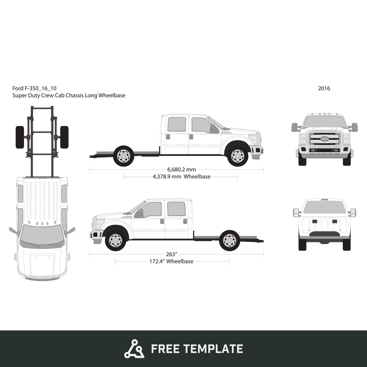 2016 Ford F-350 free vector vehicle wrap template - GravBase