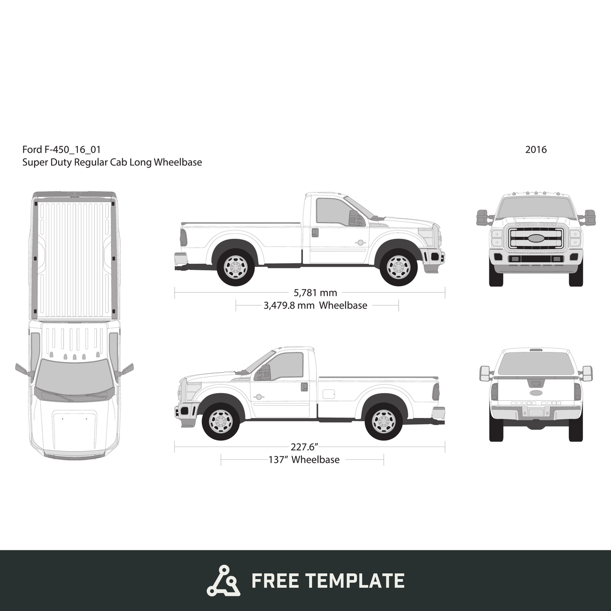2016 Ford F-450 free vector vehicle wrap template - GravBase