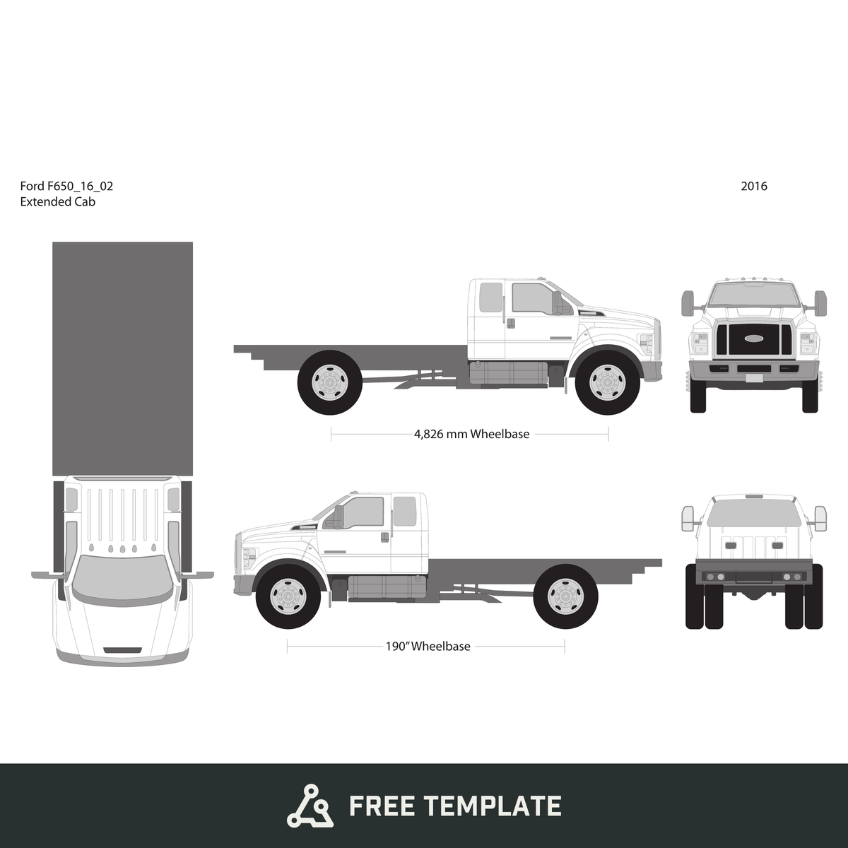 2016 Ford F-650 free vector vehicle wrap template - GravBase