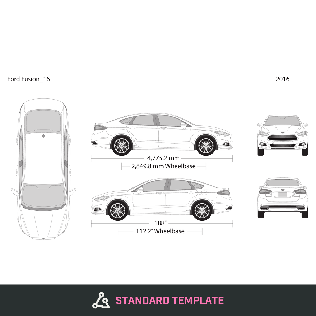 2016 Ford Fusion vector wrap template, Design-Ready PDF - GravBase