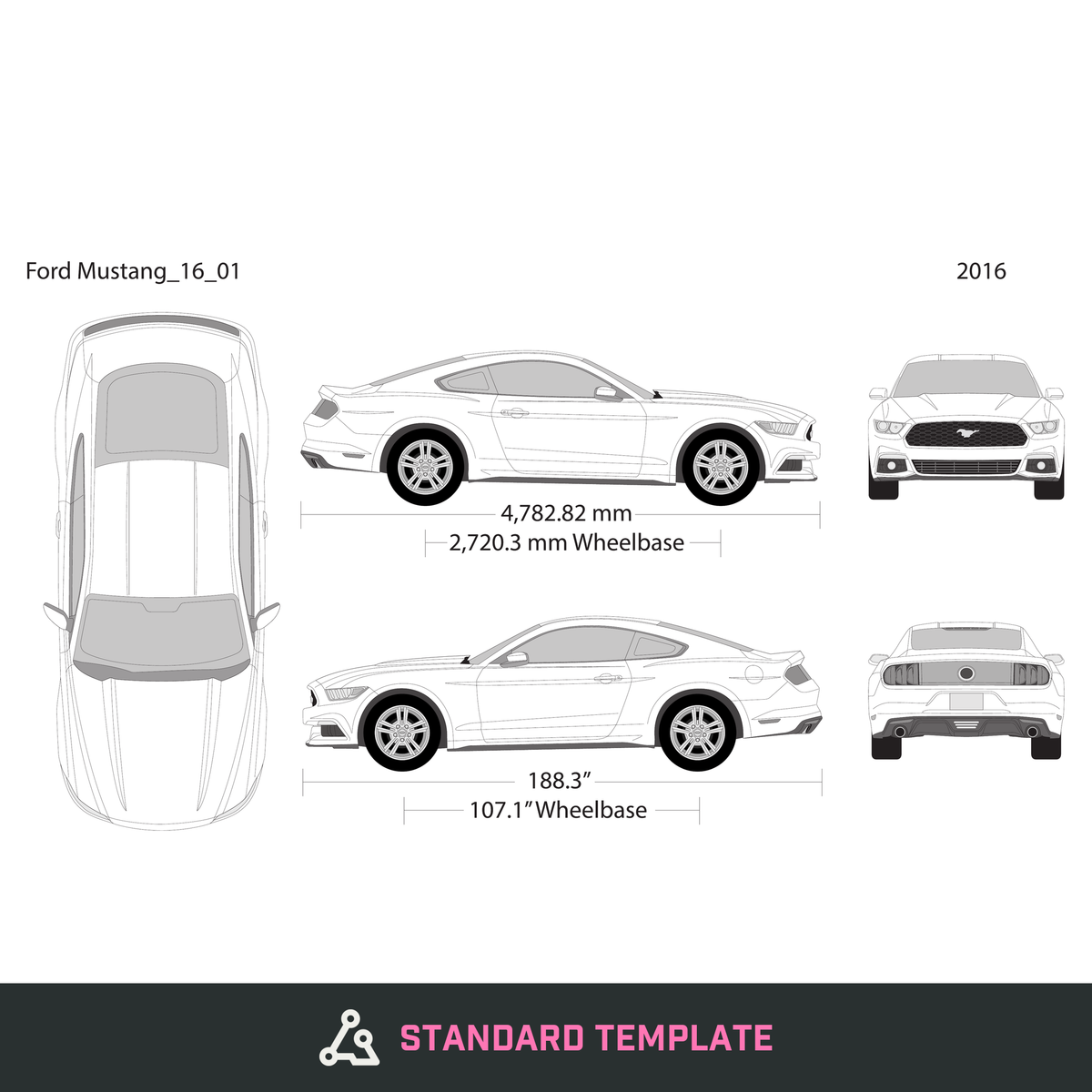 2016 Ford Mustang vector wrap template V01, Design-Ready PDF - GravBase