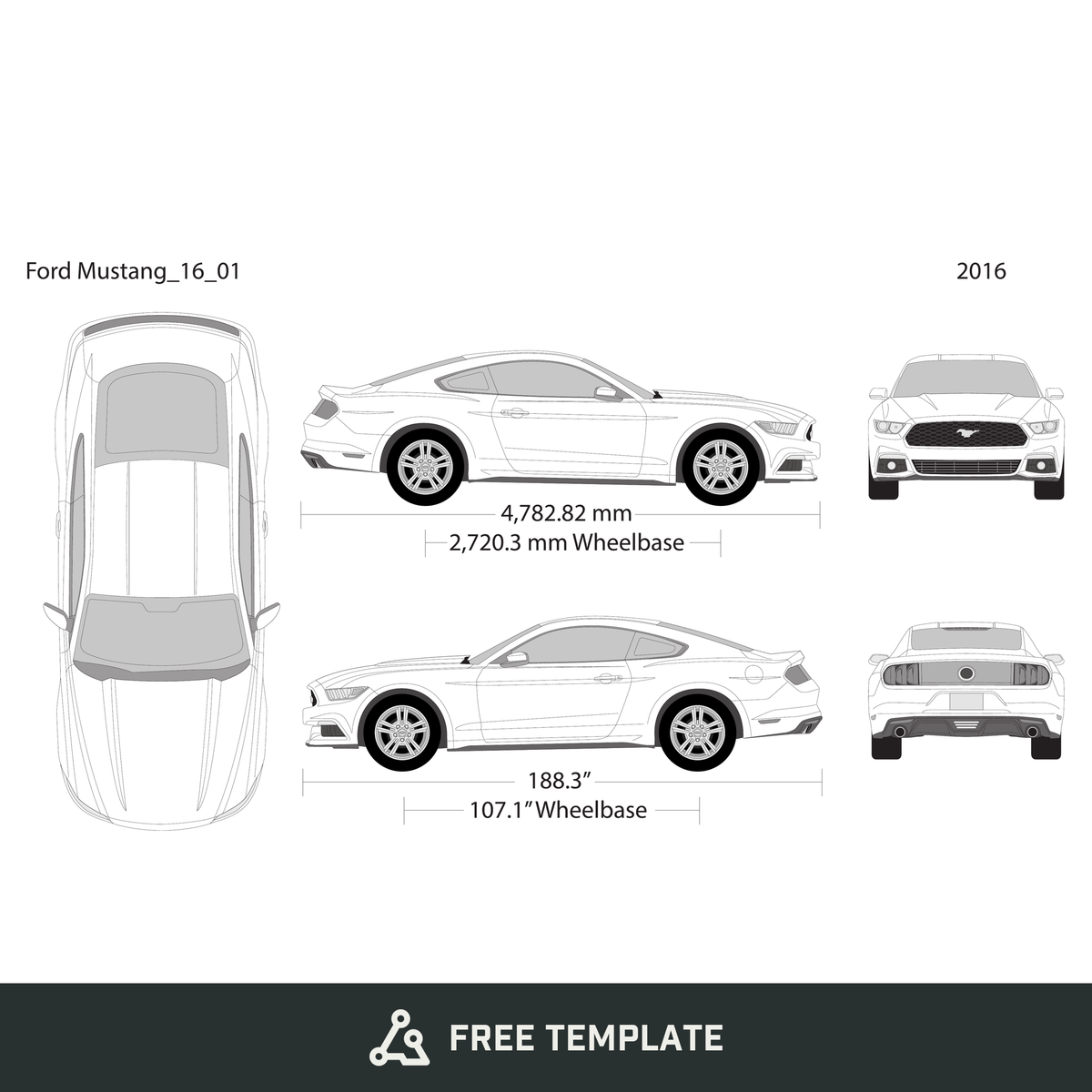 2016 Ford Mustang free vector vehicle wrap template - GravBase