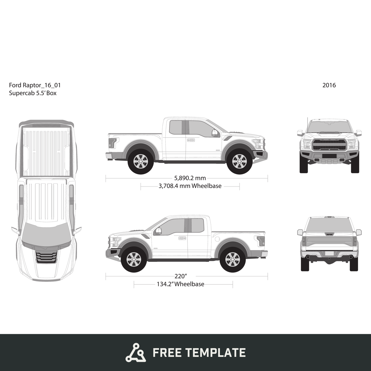 2016 Ford Raptor free vector vehicle wrap template - GravBase