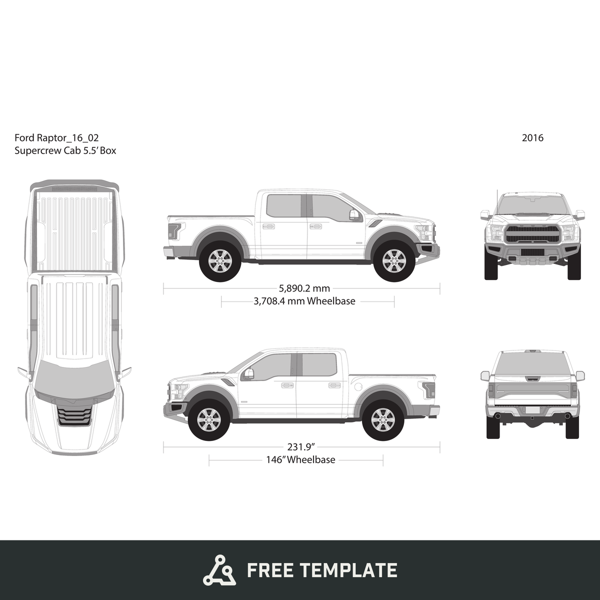 2016 Ford Raptor free vector vehicle wrap template - GravBase