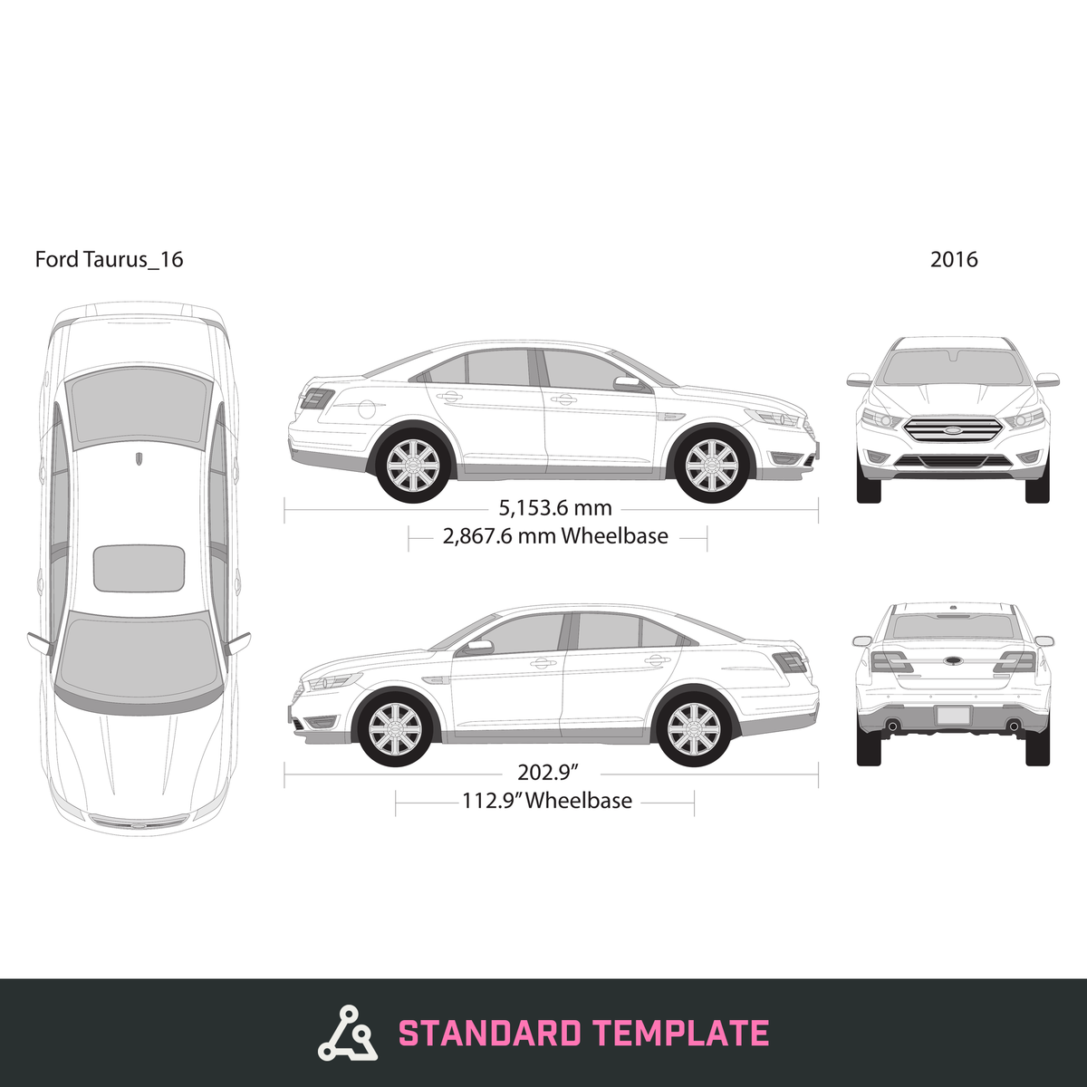2016 Ford Taurus vector wrap template, Design-Ready PDF - GravBase