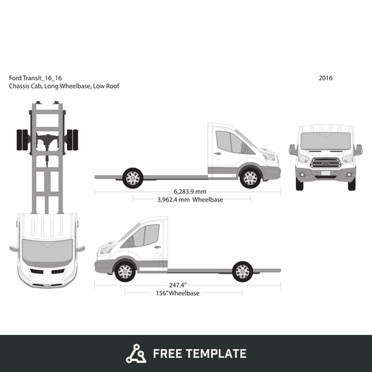 2016 Ford Transit Chassis free vector vehicle wrap template - GravBase