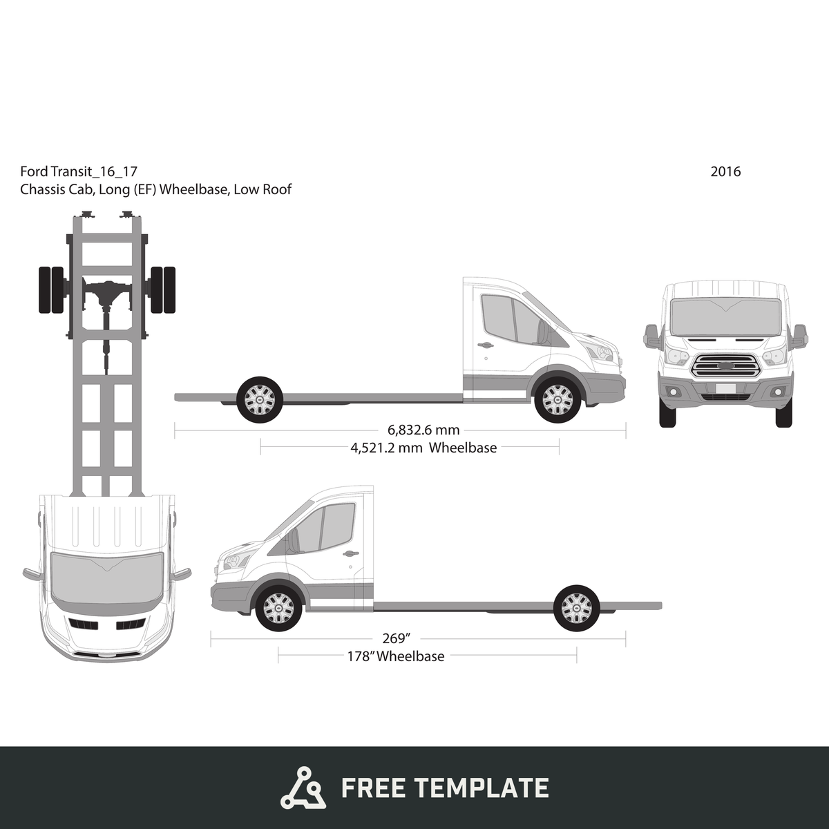 2016 Ford Transit Chassis free vector vehicle wrap template - GravBase