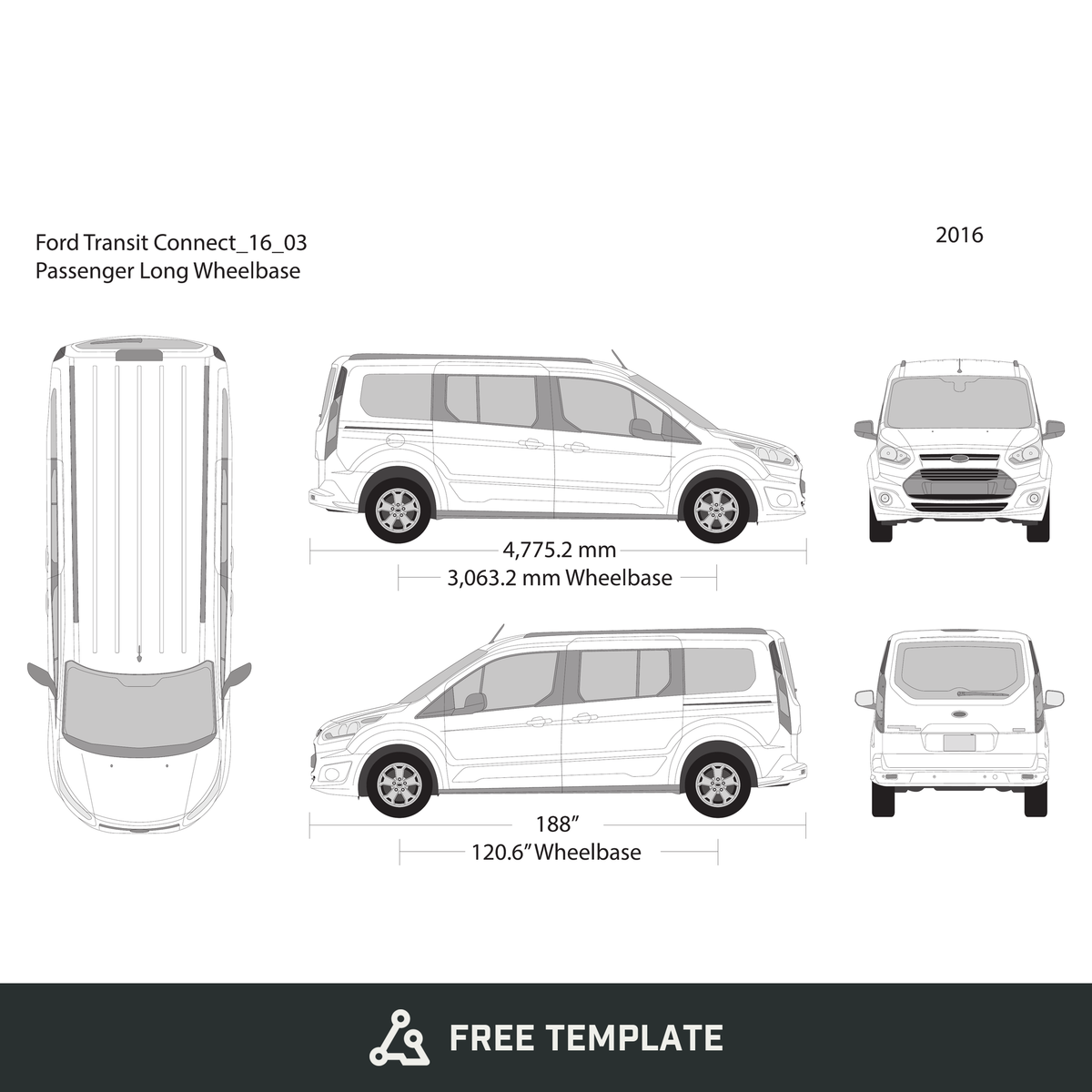 2016 Ford Transit Connect free vector vehicle wrap template - GravBase