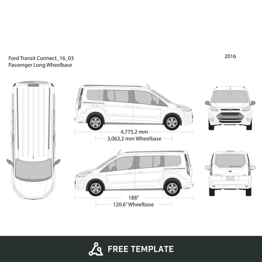 2016 Ford Transit Connect free vector vehicle wrap template - GravBase