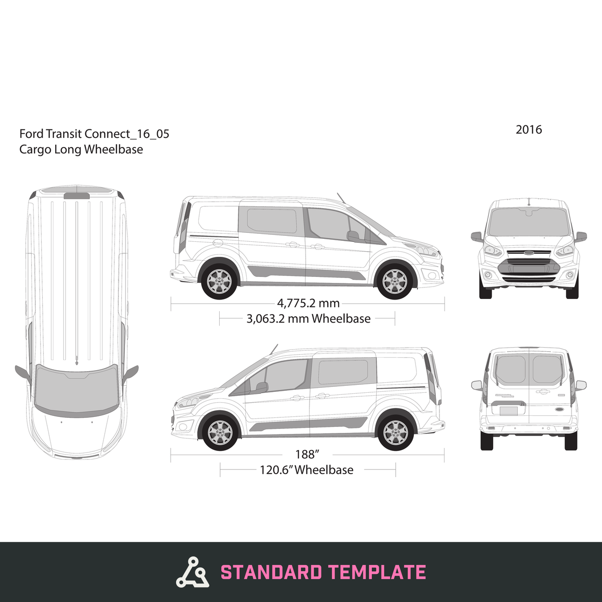 2016 Ford Transit Connect vector wrap template V05, Design-Ready PDF - GravBase