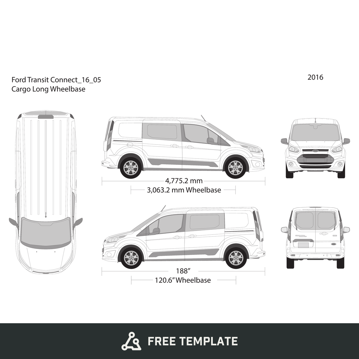 2016 Ford Transit Connect free vector vehicle wrap template - GravBase