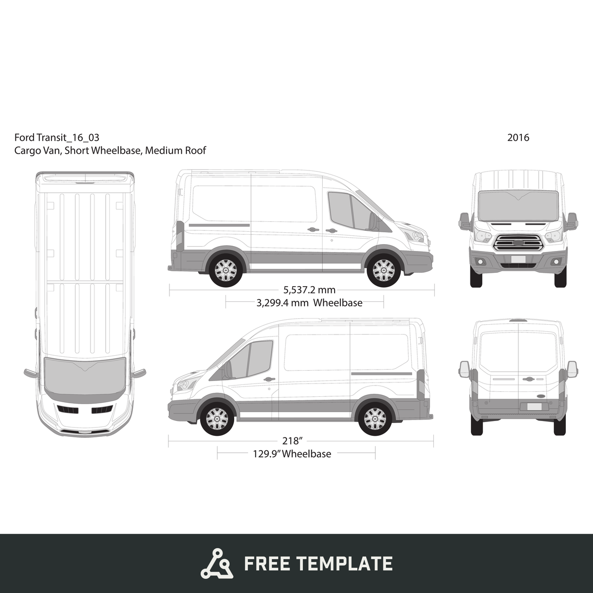 2016 Ford Transit Sliding Door free vector vehicle wrap template - GravBase