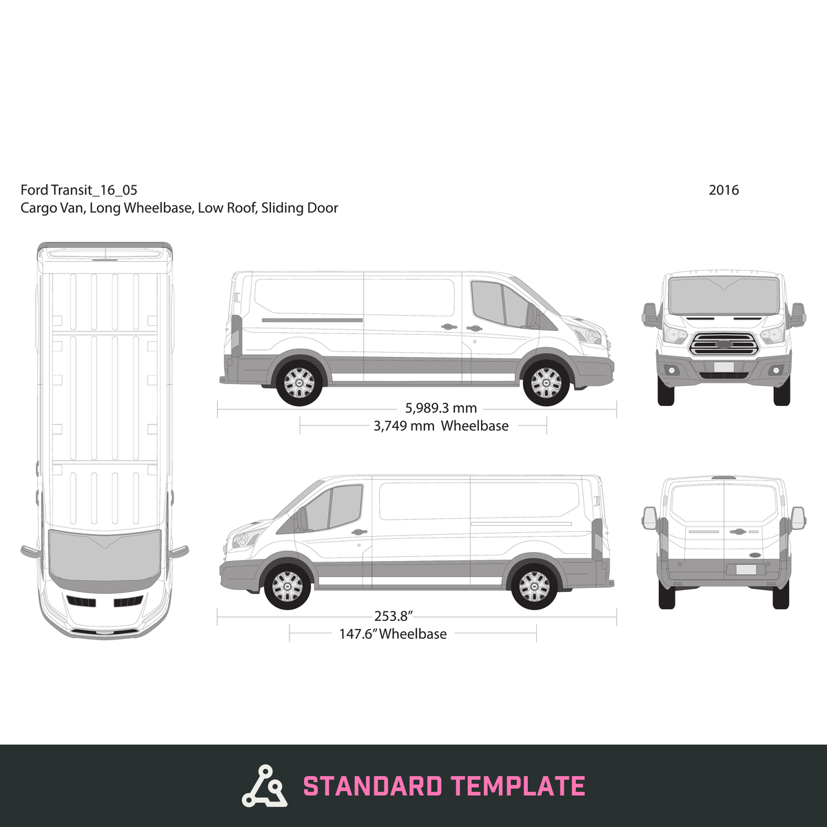 2016 Ford Transit Sliding Door vector wrap template V05, Design-Ready PDF - GravBase
