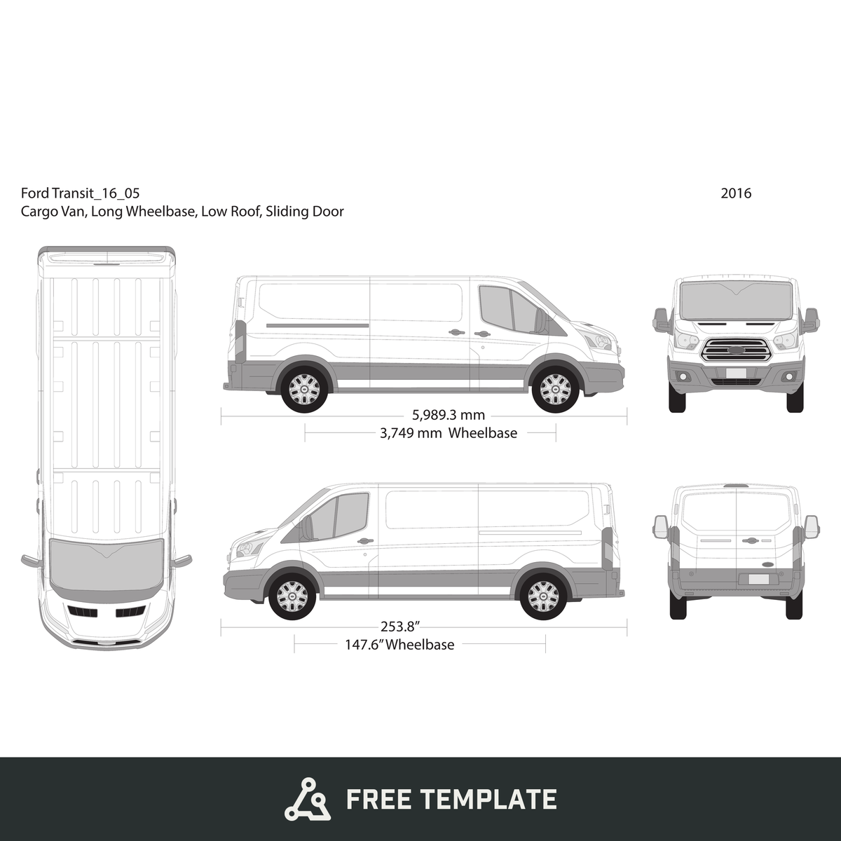 2016 Ford Transit Sliding Door free vector vehicle wrap template - GravBase