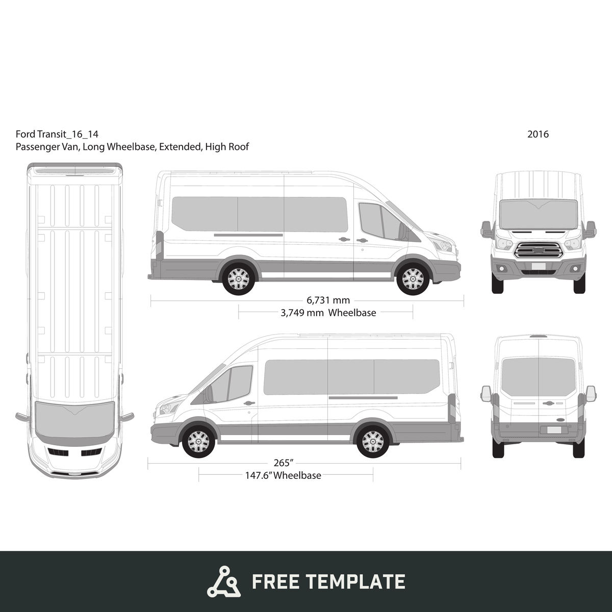 2016 Ford Transit Sliding Door free vector vehicle wrap template - GravBase