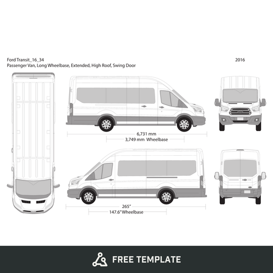 2016 Ford Transit Swing Door 34 view free vector vehicle wrap template - GravBase
