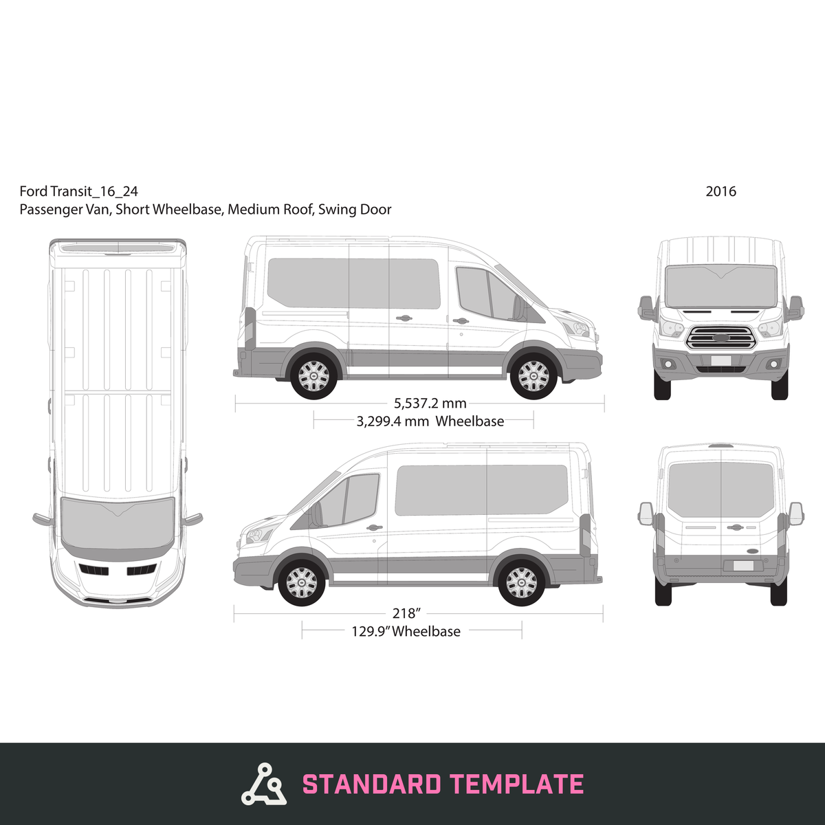2016 Ford Transit Swing Door vector wrap template V24, Design-Ready PDF - GravBase