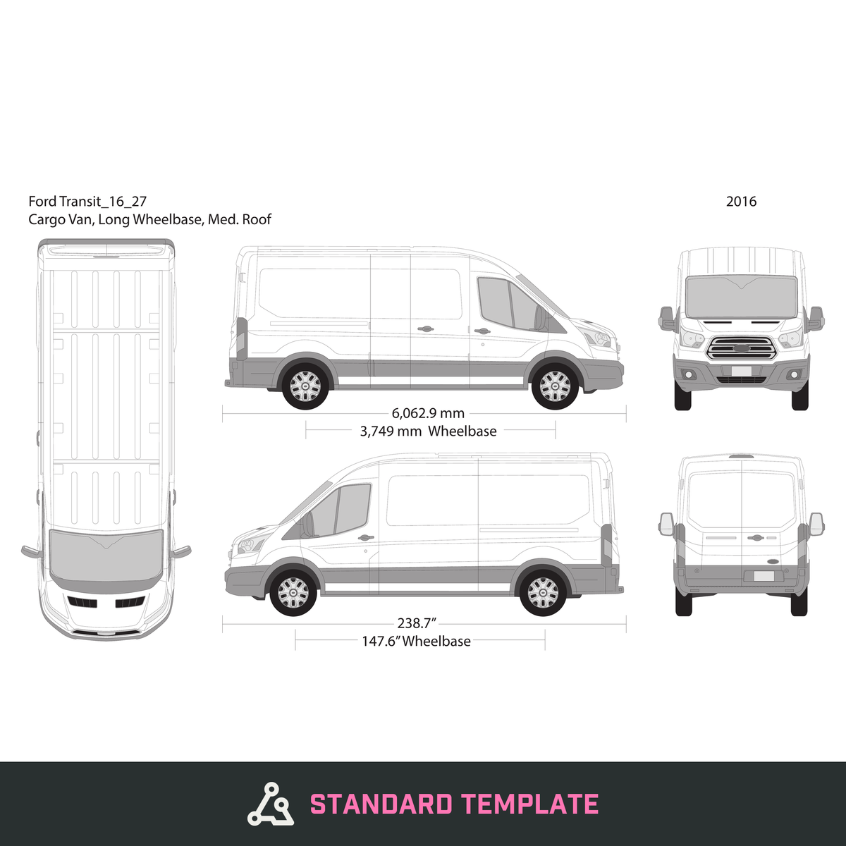 2016 Ford Transit Swing Door vector wrap template V27, Design-Ready PDF - GravBase