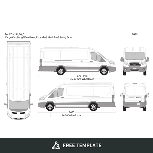 2016 Ford Transit Swing Door free vector vehicle wrap template - GravBase