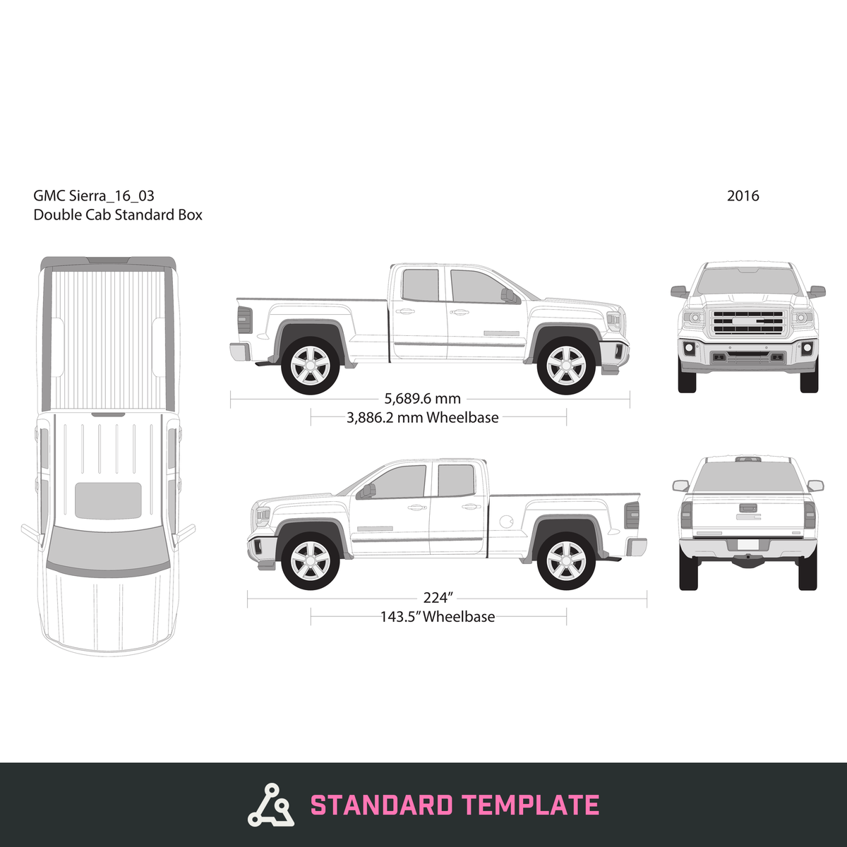 2016 GMC Sierra 1500 vector wrap template V03, Design-Ready PDF - GravBase