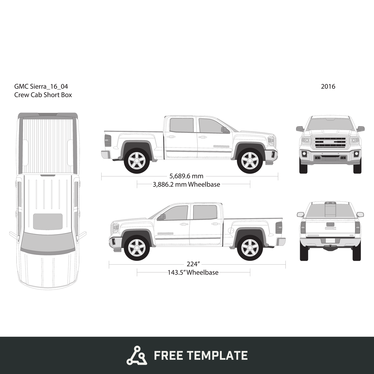 2016 GMC Sierra 1500 free vector vehicle wrap template - GravBase