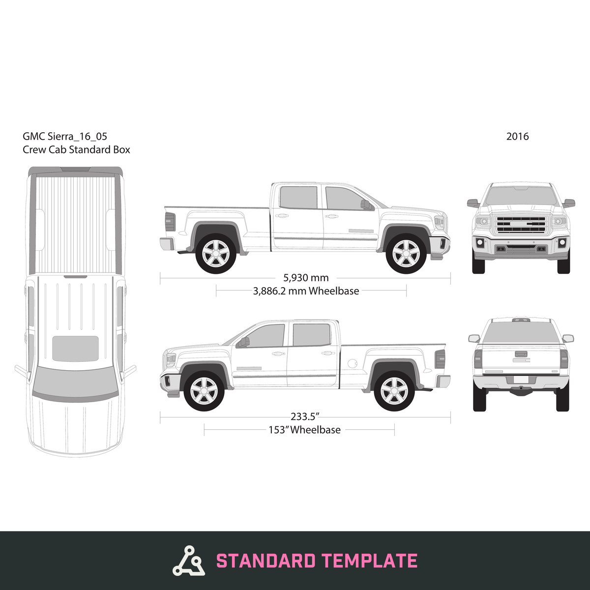 2016 GMC Sierra 1500 vector wrap template V05, Design-Ready PDF - GravBase