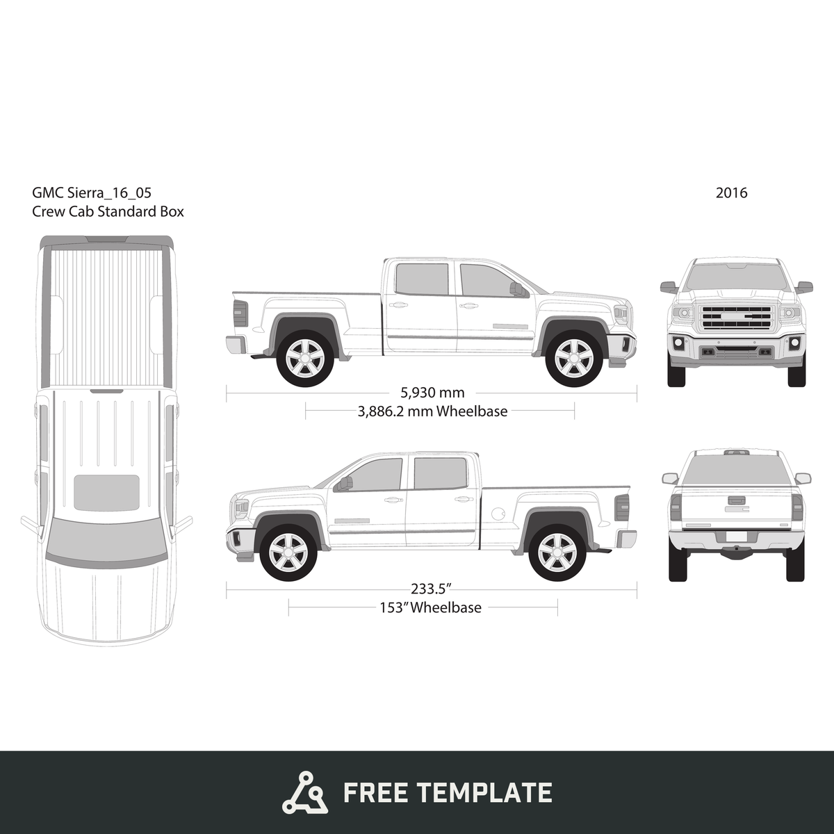 2016 GMC Sierra 1500 free vector vehicle wrap template - GravBase