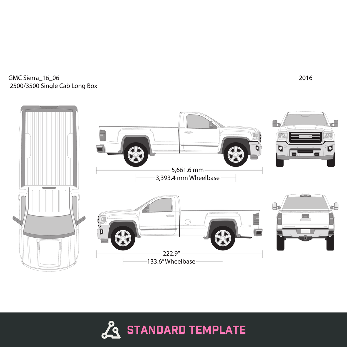 2016 GMC Sierra 2500-3500 HD vector wrap template V06, Design-Ready PDF - GravBase