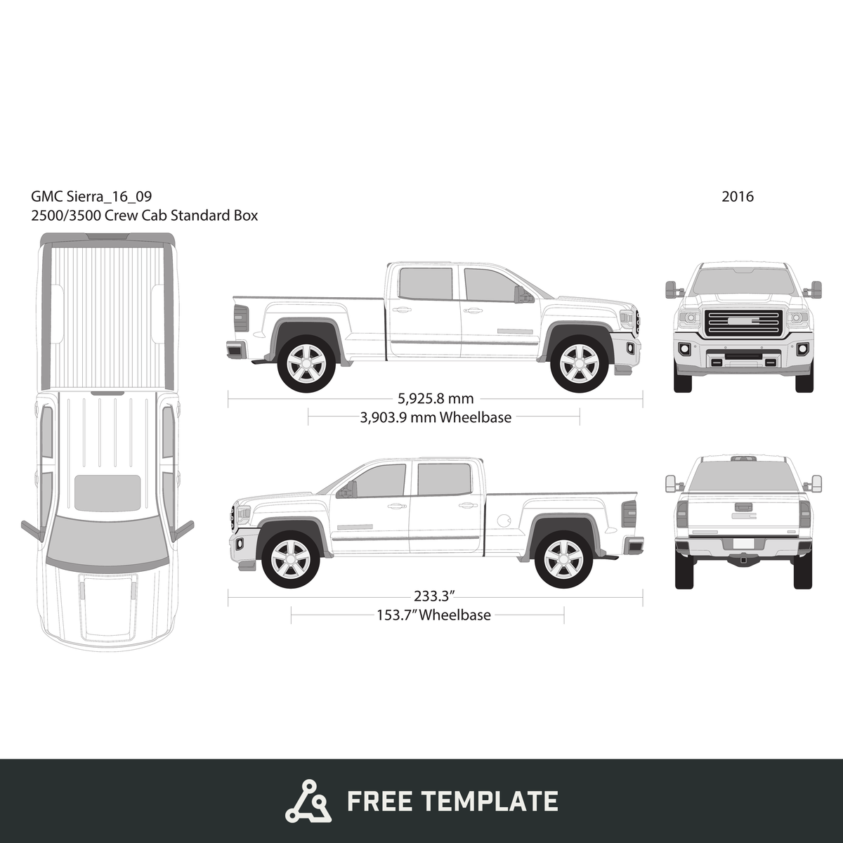 2016 GMC Sierra 2500-3500 HD free vector vehicle wrap template - GravBase