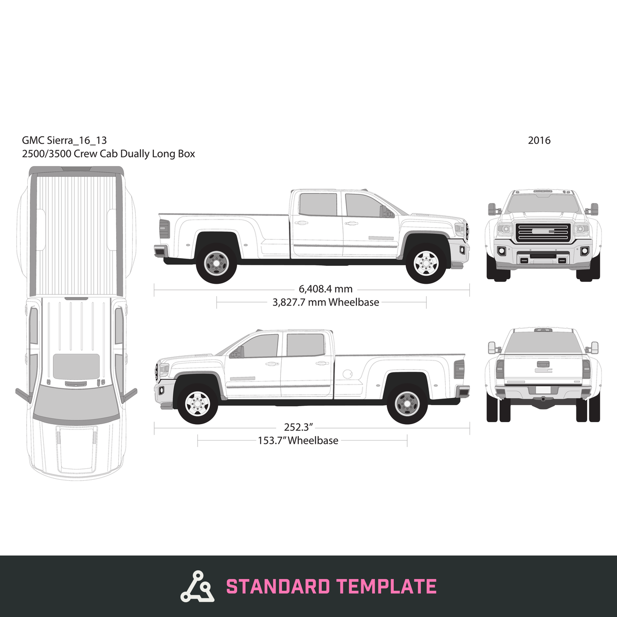 2016 GMC Sierra 2500-3500 HD vector wrap template V13, Design-Ready PDF - GravBase