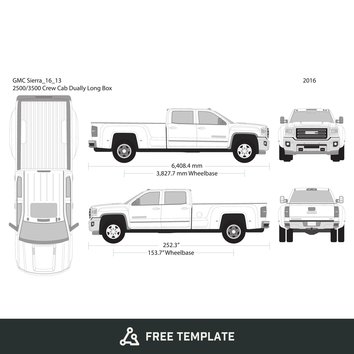 2016 GMC Sierra 2500-3500 HD free vector vehicle wrap template - GravBase