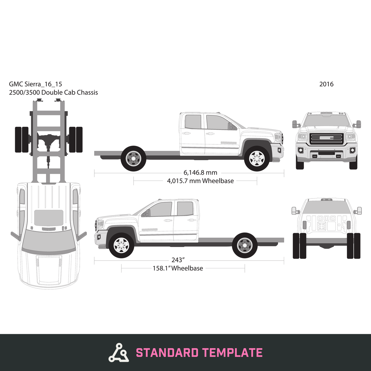 2016 GMC Sierra 2500-3500 HD vector wrap template V15, Design-Ready PDF - GravBase