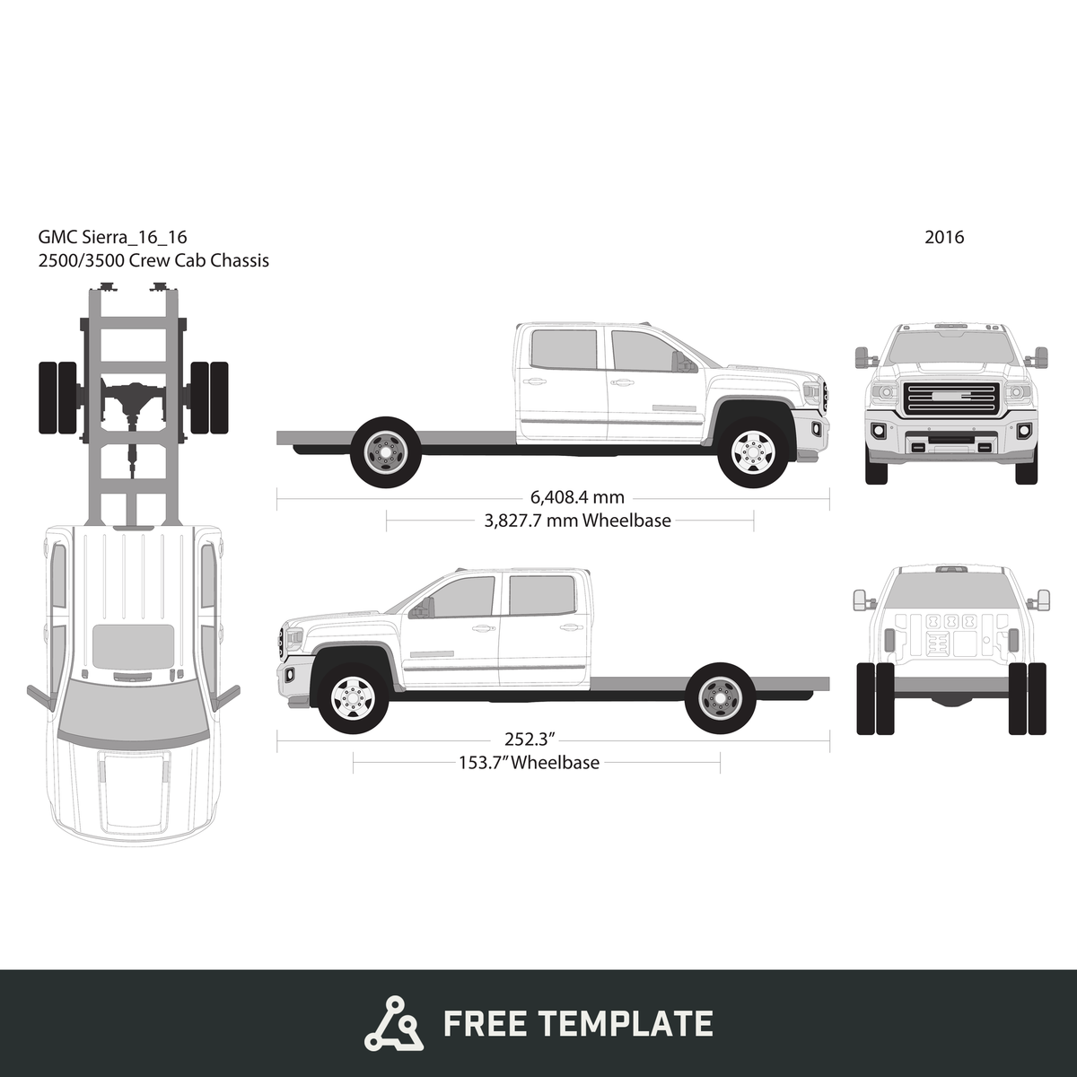 2016 GMC Sierra 2500-3500 HD free vector vehicle wrap template - GravBase